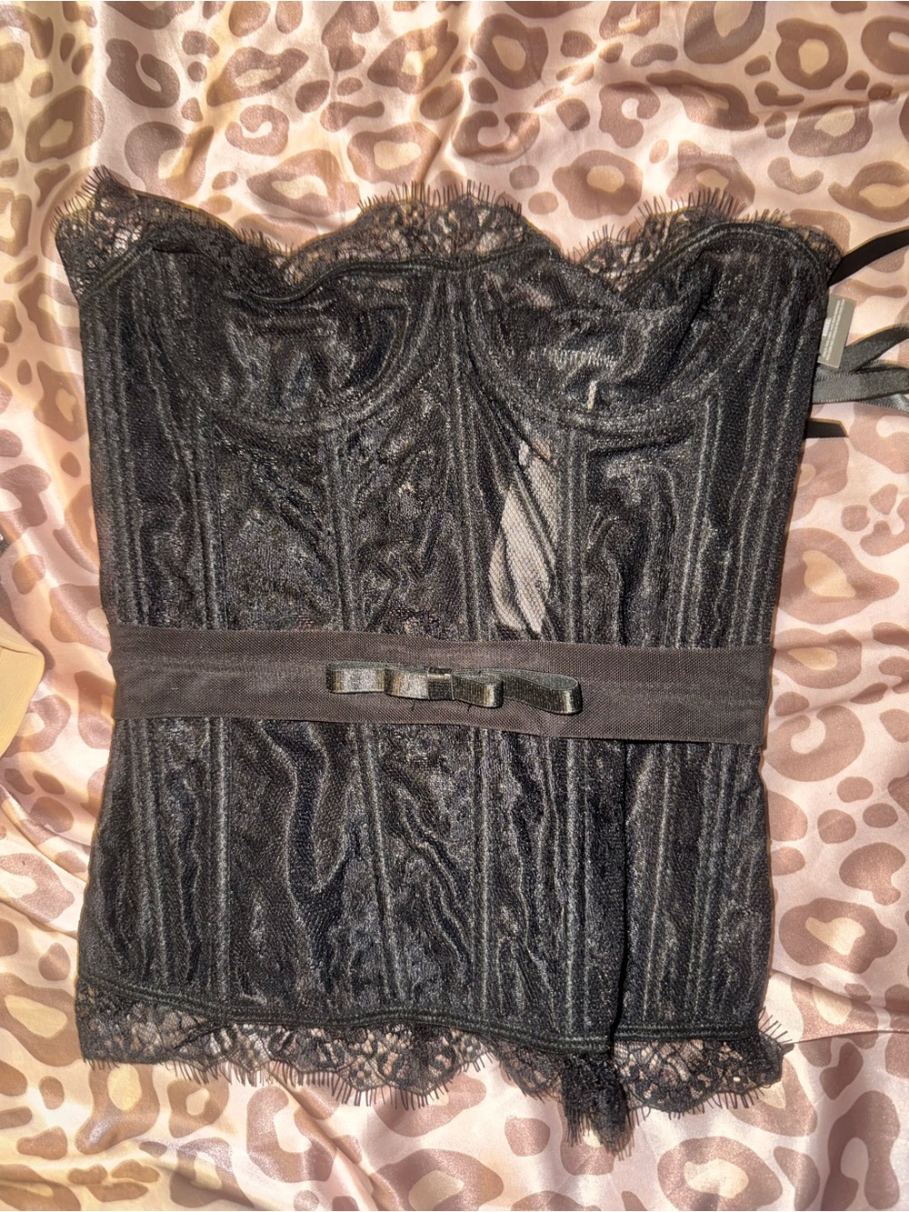 PrettyLittleThing Black Lace Corset Bustier with Ribbon Tie